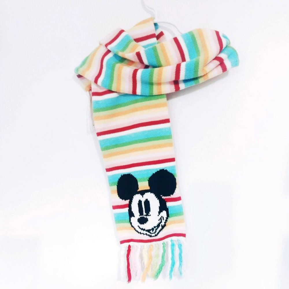 Disney Store Mickey Mouse Rainbow Stripe Knit Kids Scarf